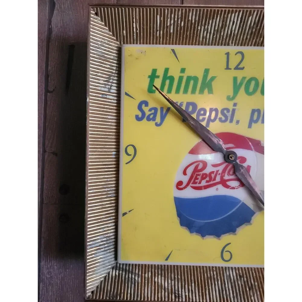 Vintage Think Young Say “Pepsi Please” Pepsi Cola Clock 16” x 16” Working